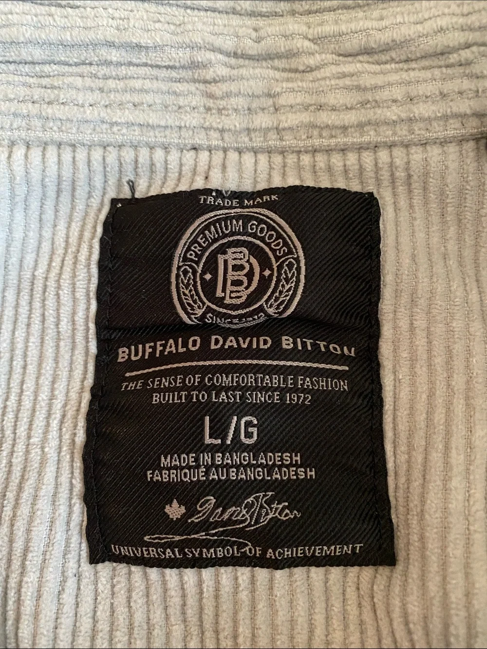Buffalo David Bitton Men's Light Gray Corduroy Button-Down Shirt Jacket